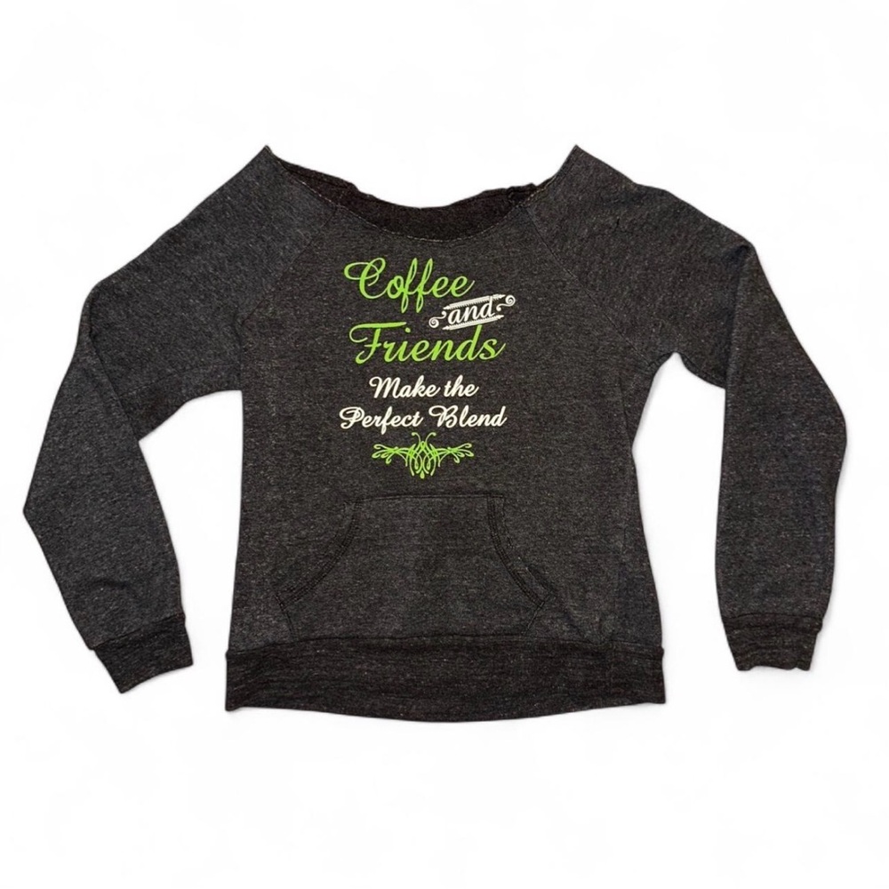 Gray Women's Cropped Coffee Sweatshirt with Green Accents